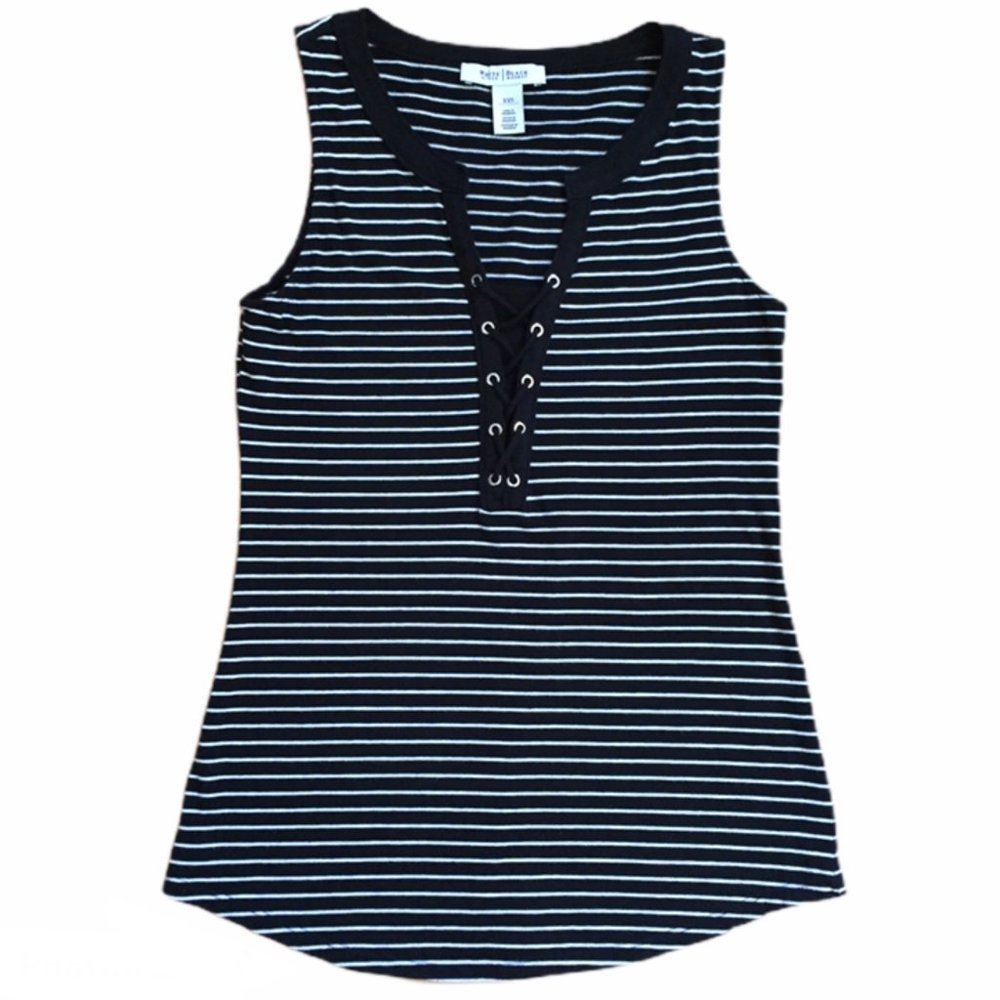 WHBM Black + White Stripe Lace-Up Tank Top